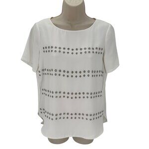 Etcetera Womens White Grommet Detail Short Sleeve Round Neck Blouse Size 2